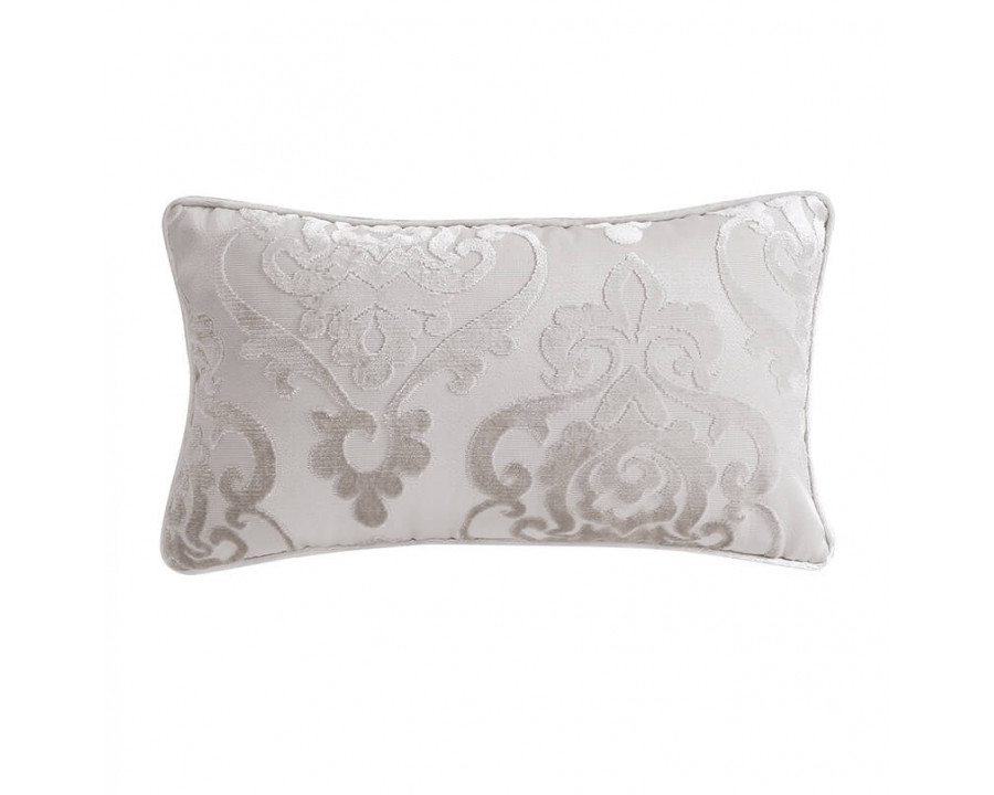 Furnings - Cut Velvet Fretwork Print White Lumbar Pillow